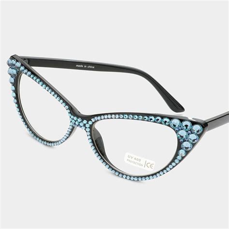 Crystal Cat Eye Clear Lens Sunglasses