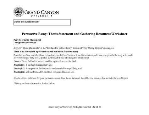 Phi T Thesis Statement And Gathering Resources Worksheet Phi