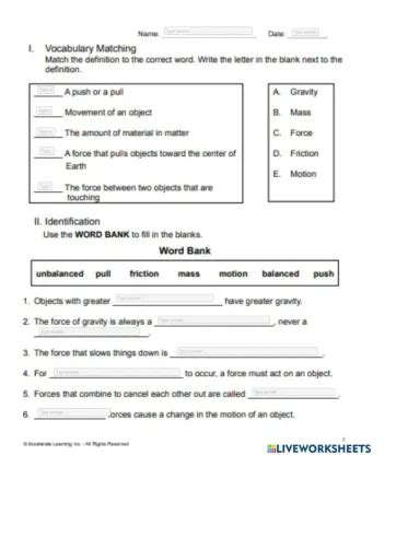 Engaging Force And Motion Worksheets For Interactive Learning Worksheets Library