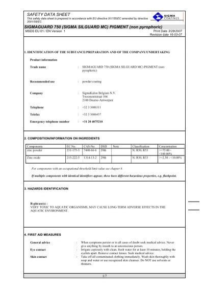 Safety Data Sheet Sigmaguard 750 Sigma Paints