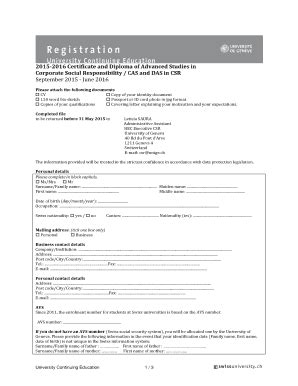 Fillable Online Csr Unige Application Form Cas Das Csr Unige Csr Fax