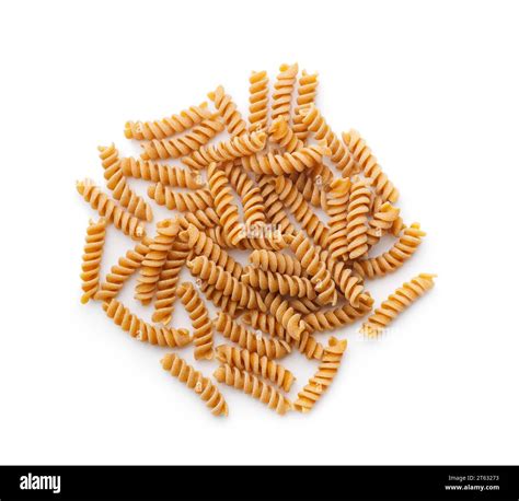 Raw Whole Grain Fusilli Pasta Uncooked Pasta Isolated On The White