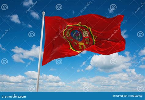 Flag Of Tuvan People S Republic 1930 Asia At Cloudy Sky Background