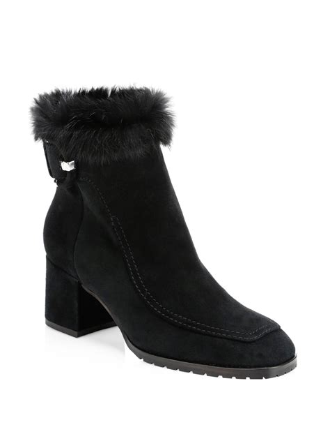 Lyst Aquatalia Charlize Rabbit Fur Trim And Shearling Lined Suede Ankle