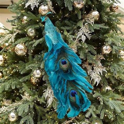 2 Pcs Blue Peacock Christmas Ornaments 20 Inch Long Tail Feather