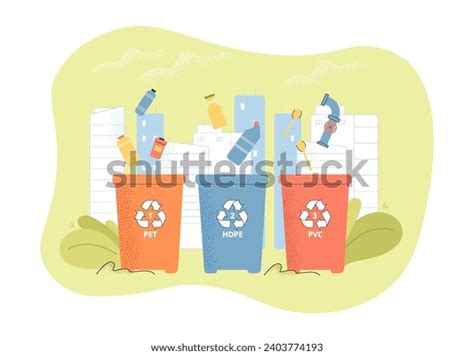 Three Recycling Bins Different Garbage Vector Stock Vector Royalty