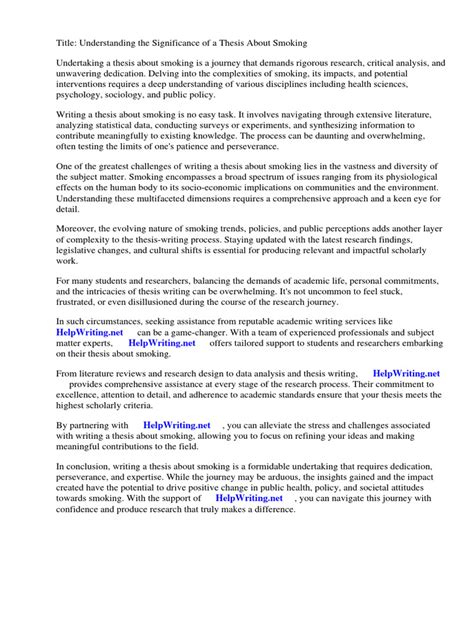 Significance Of The Study Thesis About Smoking Pdf