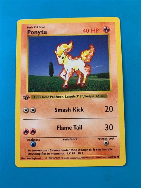 1st Edition Shadowless Ponyta 60102 Base Set Rare Vintage Pokemon Card