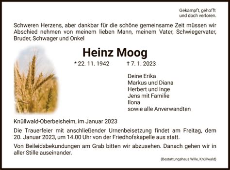 Traueranzeigen Von Heinz Moog Trauer HNA De