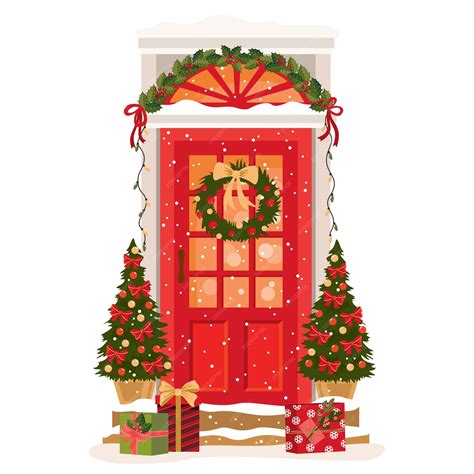 Premium Vector Red Traditional Entrance Door With Christmas