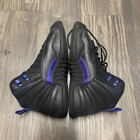 black and purple jordan retro 12’s size 6 in grade... - Depop