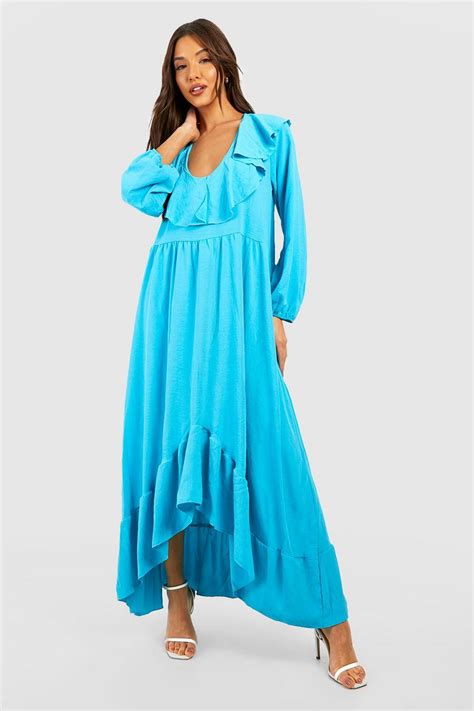 Ruffle Detail Smock Maxi Dress Boohoo Uk