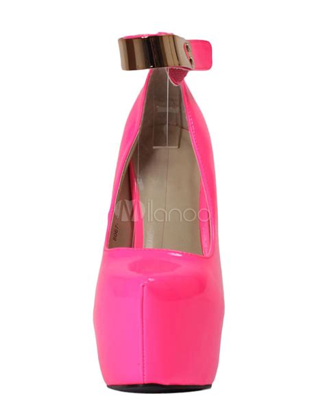 Metallic Pink Pu Leather Pointed Toe Stiletto Heel Velcro Women S High Heels