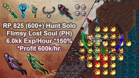 Tibia Royal Paladin 826 600 Solo Hunt Ph Flimsy Lost Soul 6 0kk Exp Hour Profit 450k