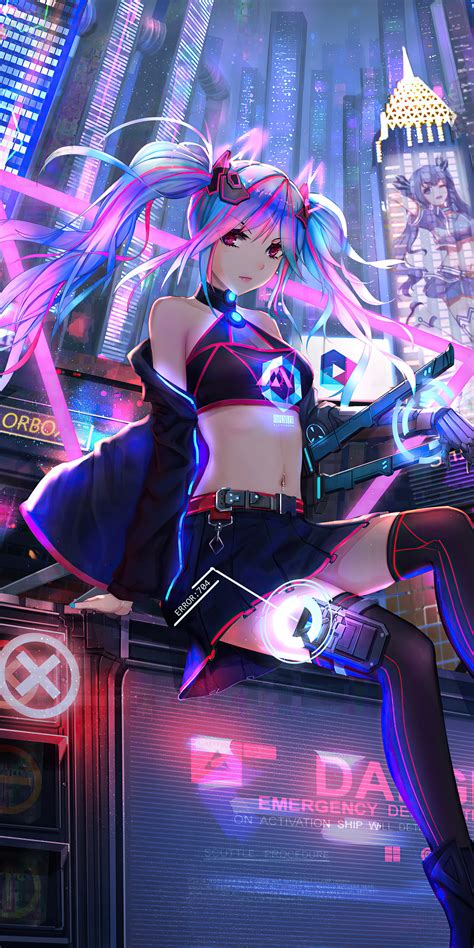 1080x2160 Anime Cyber Girl Neon City One Plus 5t Honor 7x Honor View 10