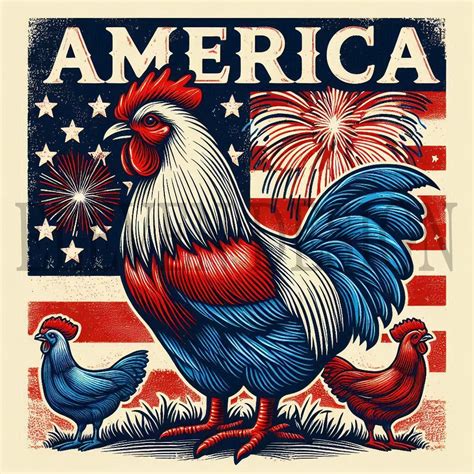 Roosters With American Flag Sublimation Transparent Background Digital