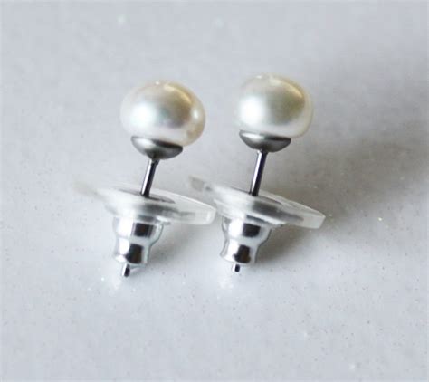 Surgical Steel Real Pearl Stud Earrings Mm Fresh Water