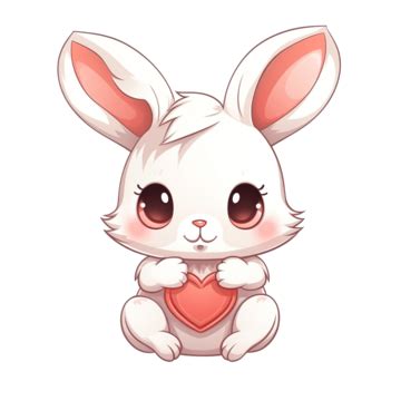 Cartoon Cute Rabbit Holding Heart In Sitting Pose Heart Clipart