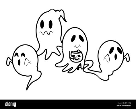 Halloween Ghosts Floating Characters Icons Stock Vector Image And Art Alamy