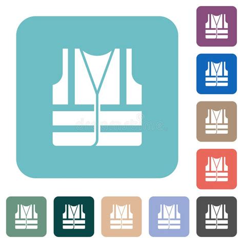 High Visibility Safety Vest Rounded Square Flat Icons Stock Vector Illustration Of Reflective