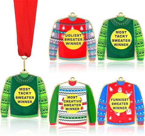 Remuuly 4 Pieces Christmas Ugly Sweater Medal Award Metal