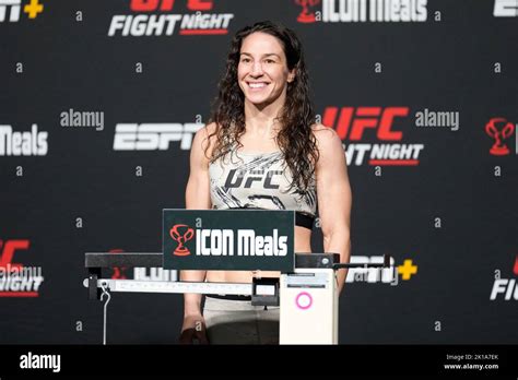 LAS VEGAS NV SEPTEMBER 16 Sara McMann Steps On The Scale For The