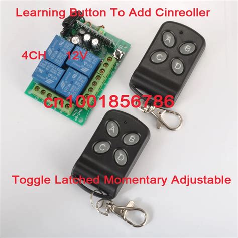 12V 4CH Wireless Switch Receiver &2 Transmitter Momentary Toggle ...