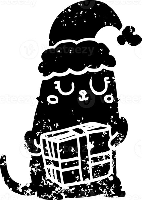 Cute Cartoon Christmas Cat Distressed Icon 45330320 PNG