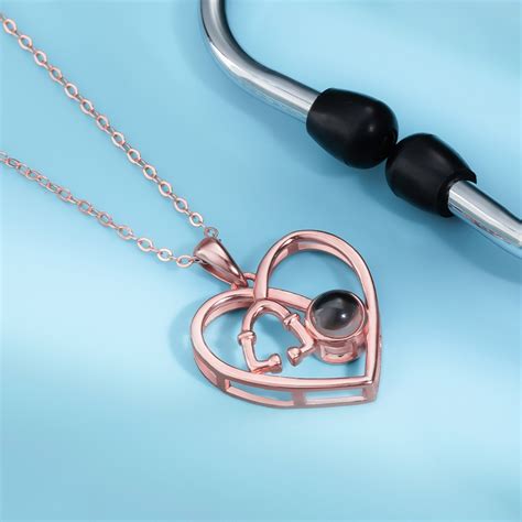 Personalized Heart Stethoscope Projection Necklace - GetNameNecklace