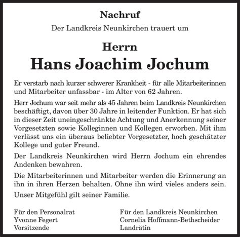 Traueranzeigen Von Hans Joachim Jochum Saarbruecker Zeitung Trauer De