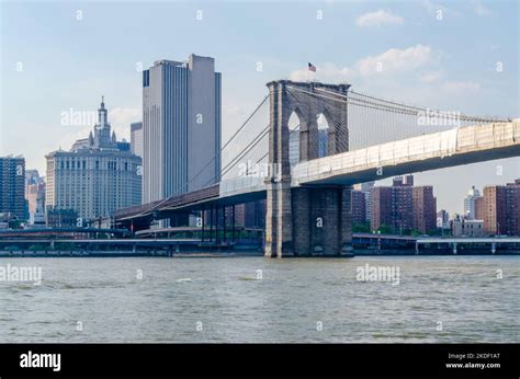 The iconic Brooklyn Bridge, one of the major landmarks in New York City ...