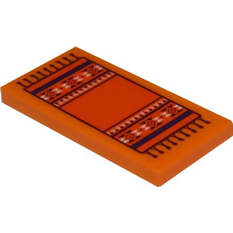 LEGO Orange Tile 2 X 4 With Rug With Fringe And Diamonds And Triangles