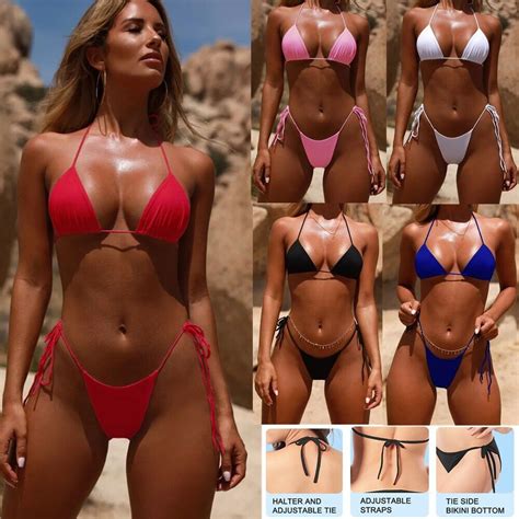 Women Bikini Swimsuit Stretch Bottoms String Beach Swimwear Set