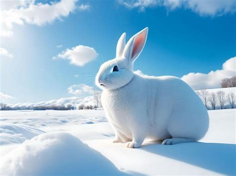 Premium Ai Image White Rabbit On Snow Winter Forest On Day Noon Light