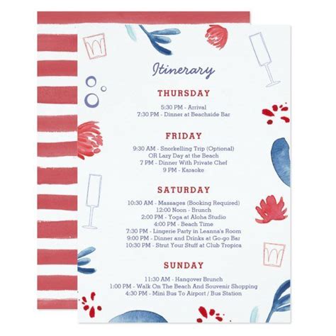 Red White Blue Bachelorette Party Weeknd Itinerary Invitation Zazzle