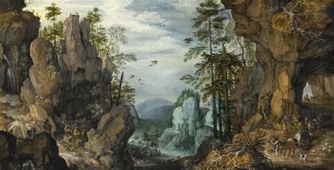 A Rocky Landscape With Travelers Painting By Roelandt Savery Fine Art