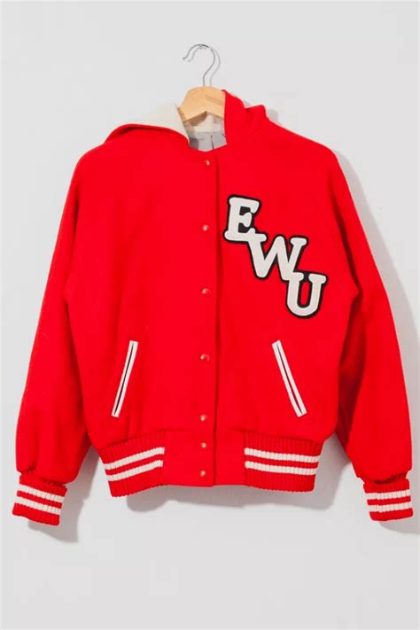 Vintage 1960s Red Wool Hooded Letterman Jacket Urban Outfitters