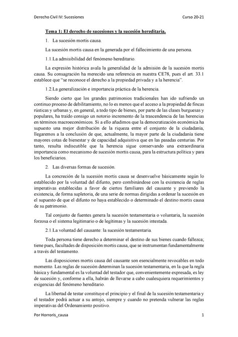 Tema 1 Resumen Tema I Civil Sucesiones Tema 1 El Derecho De