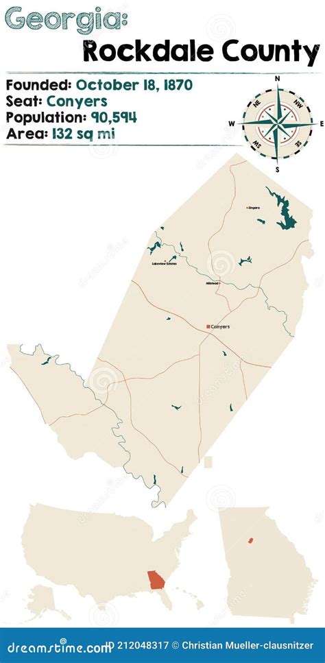 Map of Rockdale County in Georgia Stock Vector - Illustration of sign ...