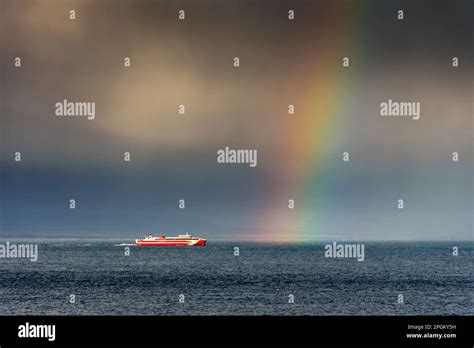 The Gills Bay To Orkney Ferry The Mv Alfred Below A Stormy Sky And