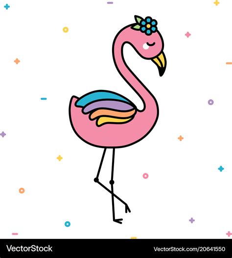 Cute Pink Pastel Flamingo Isolated Black Outline Vector Image