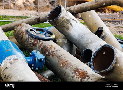 Water Pipe Replacement Fragment Of Old Rusty Water Pipes Destroyed