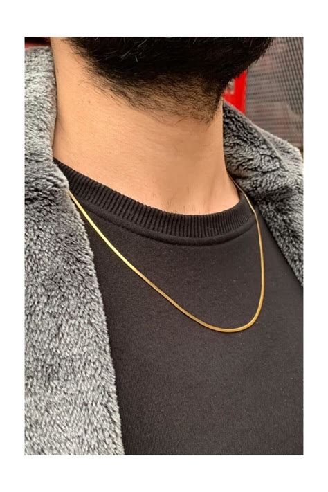 TREND COLLECTİON Italyan Gold Model Yassı Snake Yılan Kolye 316 L Çelik