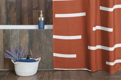 Burnt Orange Shower Curtain Waterproof Striped Shower Curtain Etsy