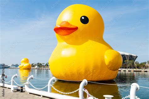 Kaohsiung Taiwan February 2 2024 Landscape Of Yellow Rubber Ducks