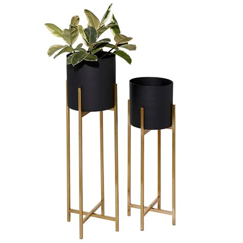 NU INVENTION Modern Metallic Black Metal Planters Metal Indoor Floor