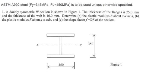 Solved ASTM A992 Steel Fy 345MPa Fu 450MPa Is To Be Used Chegg