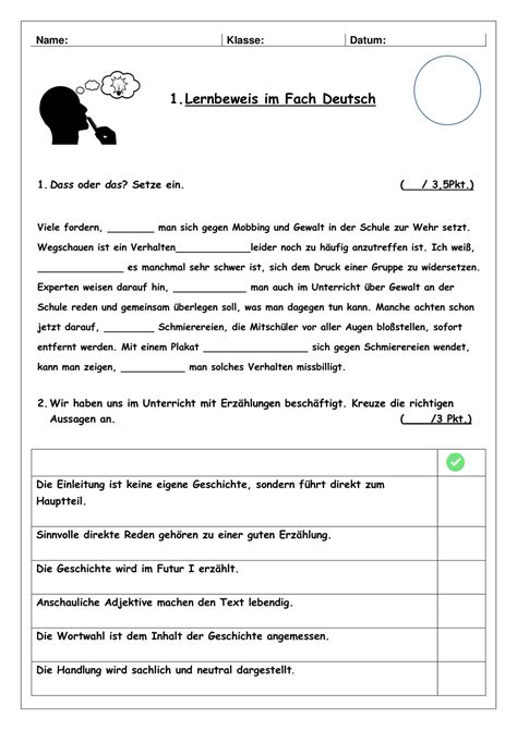 Klassenarbeit Deutsch Erz Hlung Bericht Unterrichtsmaterial In Den