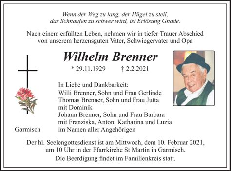 Traueranzeigen Von Wilhelm Brenner Trauer Merkur De