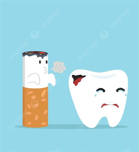 Caries Dental De Dibujos Animados Lindo Diente Con Dolor De Cigarrillo Amarillo Simple Vector